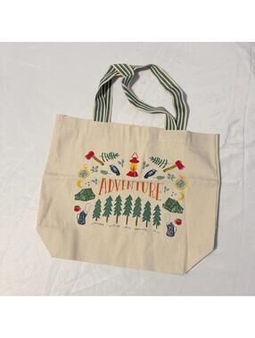 Canvas Adventure Tote Bag w/ Striped Handles